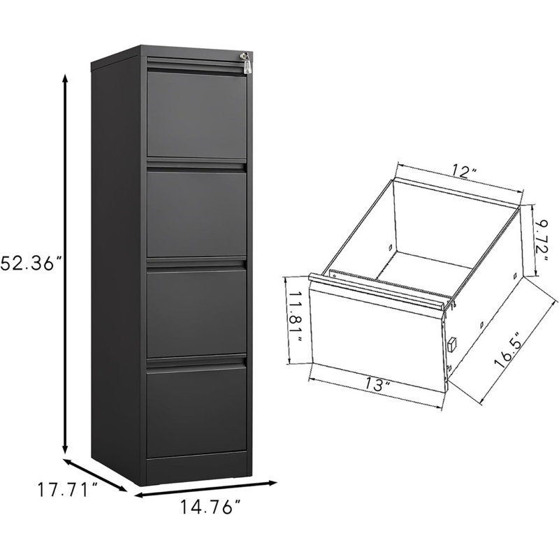 Classeur à 3/4 tiroirs avec serrure, classeurs verticaux robustes pour bureau à domicile, armoire de rangement en acier pour classeur de format lettre / légal