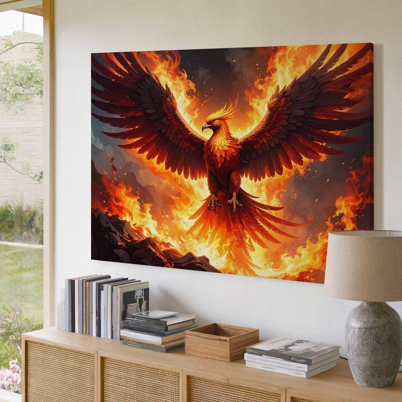 Toile, Fiery Phoenix, Renaissance, toile de fond, oiseau mural, H 18 po x l 24 po