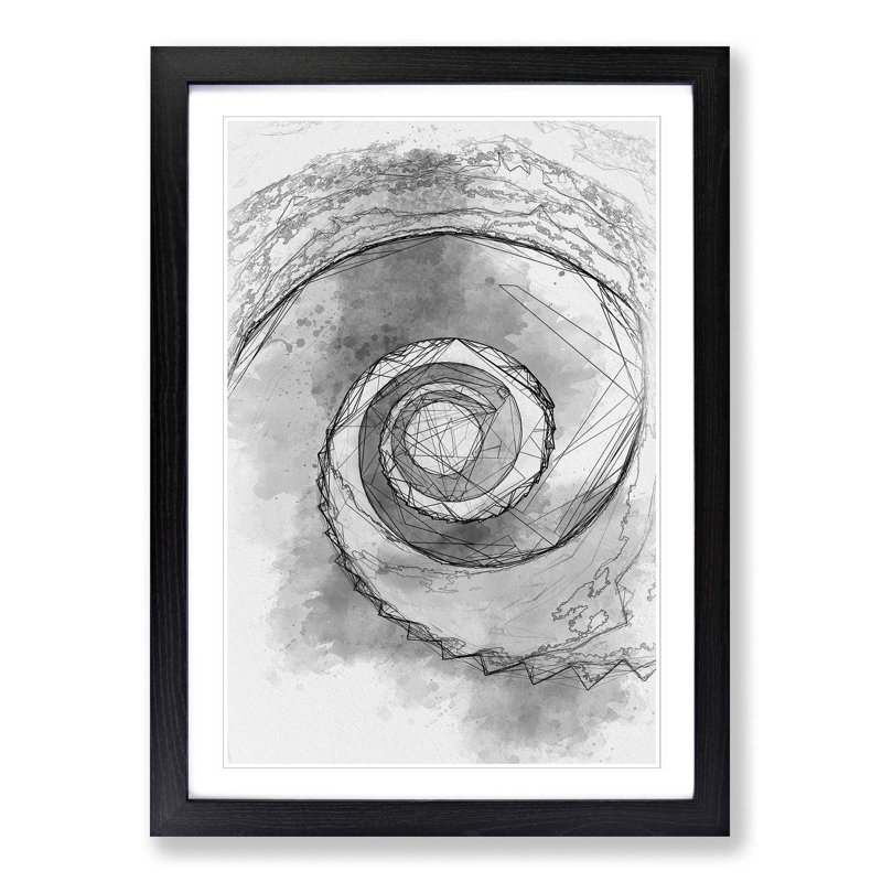 Spiral Staircase Abstract Art - Picture Frame Graphic Art Print on MDF, 36cm H x 27cm W x 2cm D, Black Framed