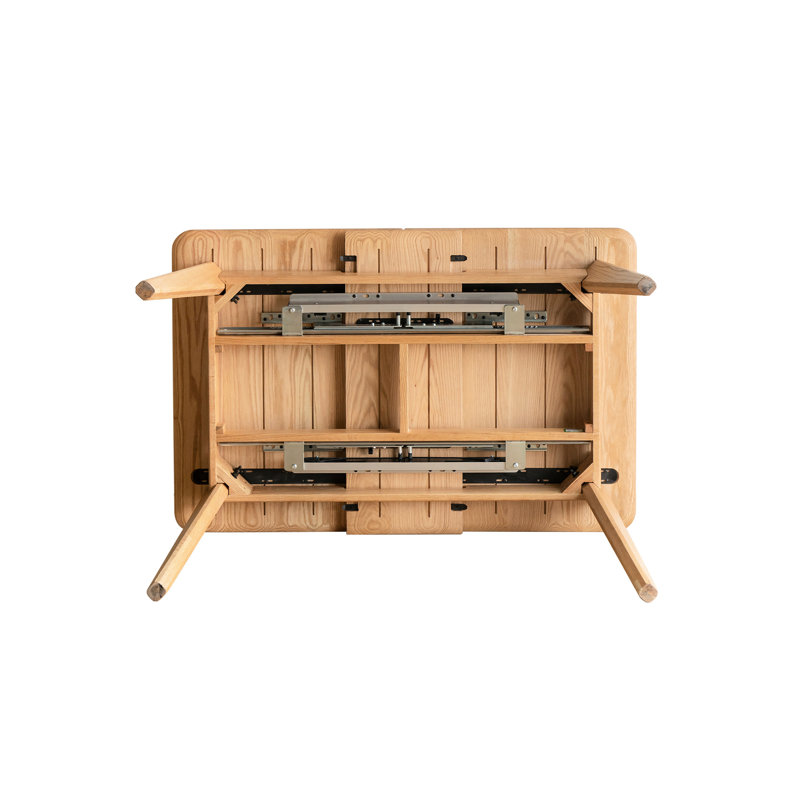 Table en chêne massif naturel avec plateau extensible, de 6 à 8 couverts, résistante à l'eau, design stable, plateau télescopique, fini anti-rayures, idéale pour un usage familial.