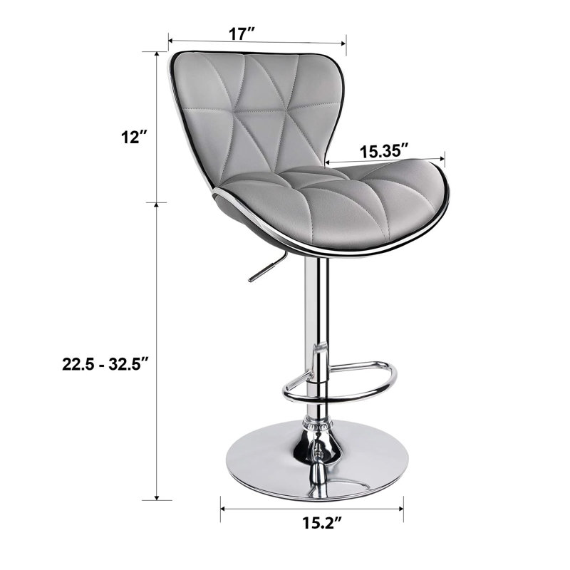 Tabouret de comptoir pivotant à hauteur réglable 32,5 po Anjolee avec structure en métal, Gris clair