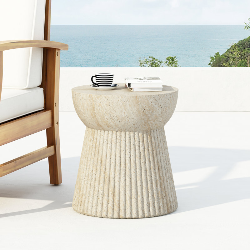 Outdoor Travertine Concrete Side Table