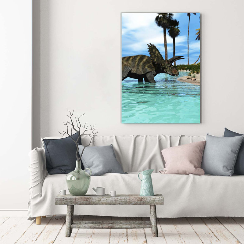 Dinosaurs On The Beach - Wrapped Canvas Print