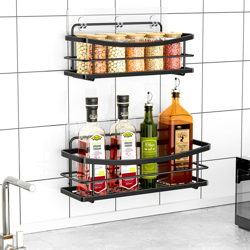 Ensemble de 2 organisateurs de salle de bain en métal avec support à épices noir et grande capacité, sans tablettes de perçage pour le rangement de la salle de bain
