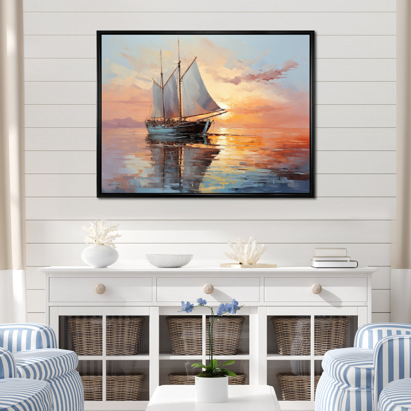 Saster voilier Coastal Dreams III - impression, 16" H x 32" W, Cadre flottant noir