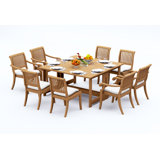 8 Seats 9 Pcs Grade-A Teak Wood Dining Set: 60" Square Rectangle Butterfly Table And 8 Arbor Stacking Chairs (4 Arm & 4 Armless Chairs) #11AB1404