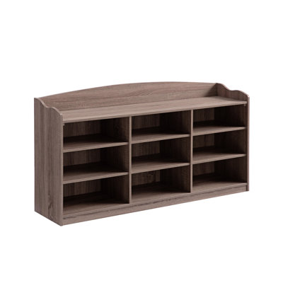 Dark Taupe Entryway Shoe Bench With Nine Wooden Shelf Units For Storage Cabinet In Taupe, Featuring Sections