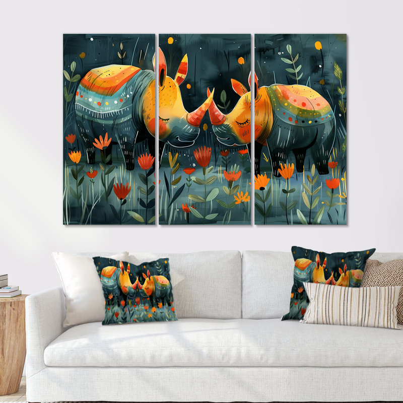 Terrina - Rhinocéros, ensemble d'art mural animal, H 28 po x l 36 po x P 1 po, Toile tendue