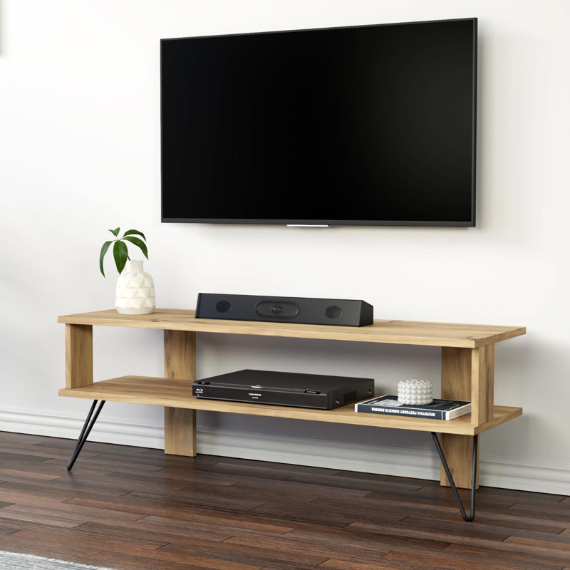 Élégant meuble télé en chêne de 47,2 po x 16,5 po x 16,9 po | 100% panneau de particules enduit de mélamine, épaisseur: 0,7 pouce | Plusieurs tablettes, fixation murale | Design industriel moderne pour le salon et les espaces de divertissement