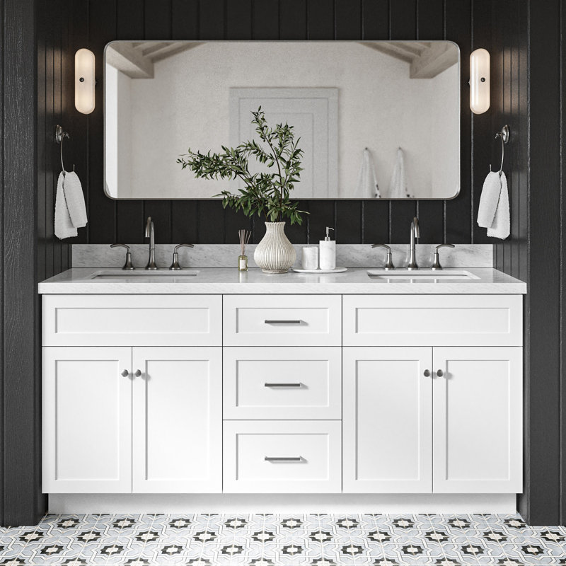 Hamlet 73'' Double Bathroom Vanity with Carrara Marble Top, White