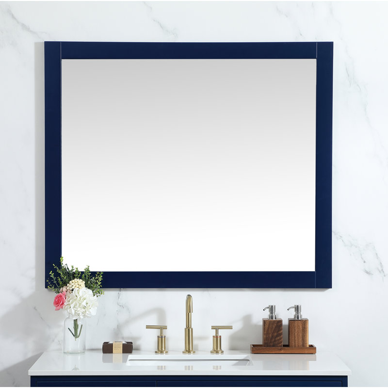 Rosenow Wood Flat Wall Mirror, Blue, 36'' H x 48'' W