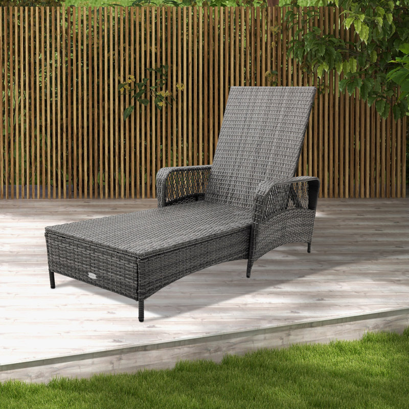  Chaise longue d'extérieur inclinable pour patio avec coussin de dossier à 6 niveaux et coussin gris