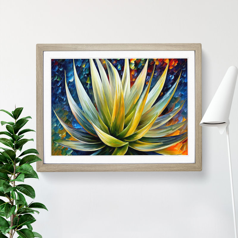 Aloe Vera Succulent Plant Vol.2 - Single Picture Frame Painting, 46cm H x 64cm W x 2cm D, Oak