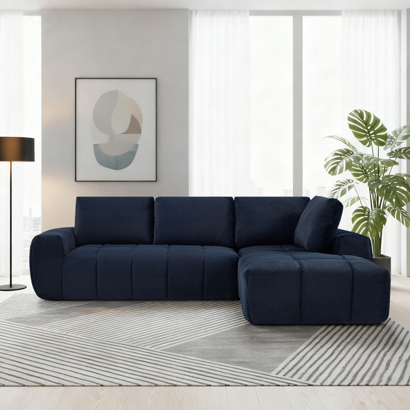 Canapé modulaire rembourré en fausse fourrure Boneless, Orienté à droite, Imitation fourrure bleu foncé