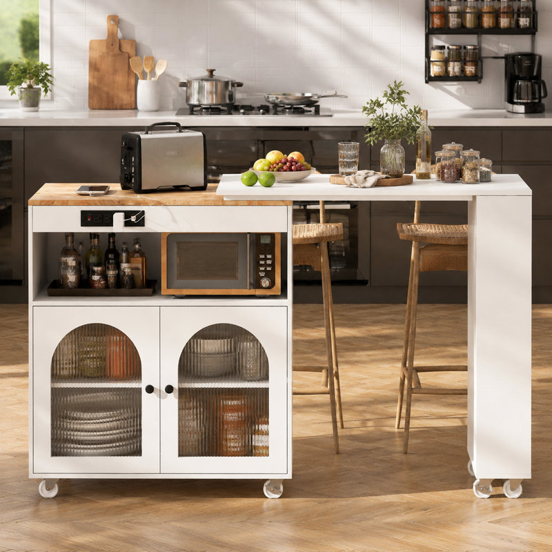 Solid Wood Top Kitchen Island, White