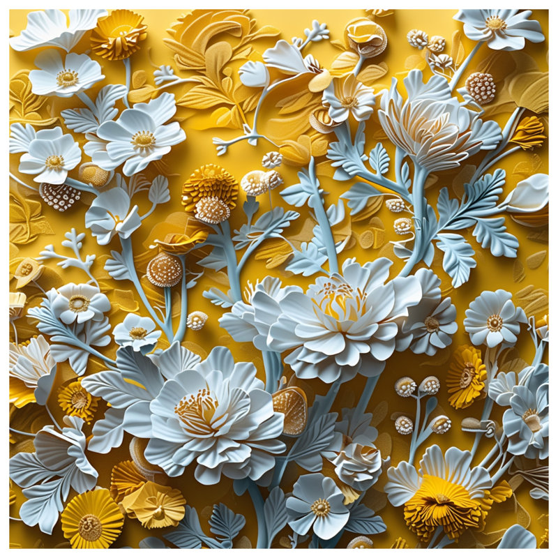 Yellow Blue Flowers Double Sided Throw Pillows, 16 po x 16 po