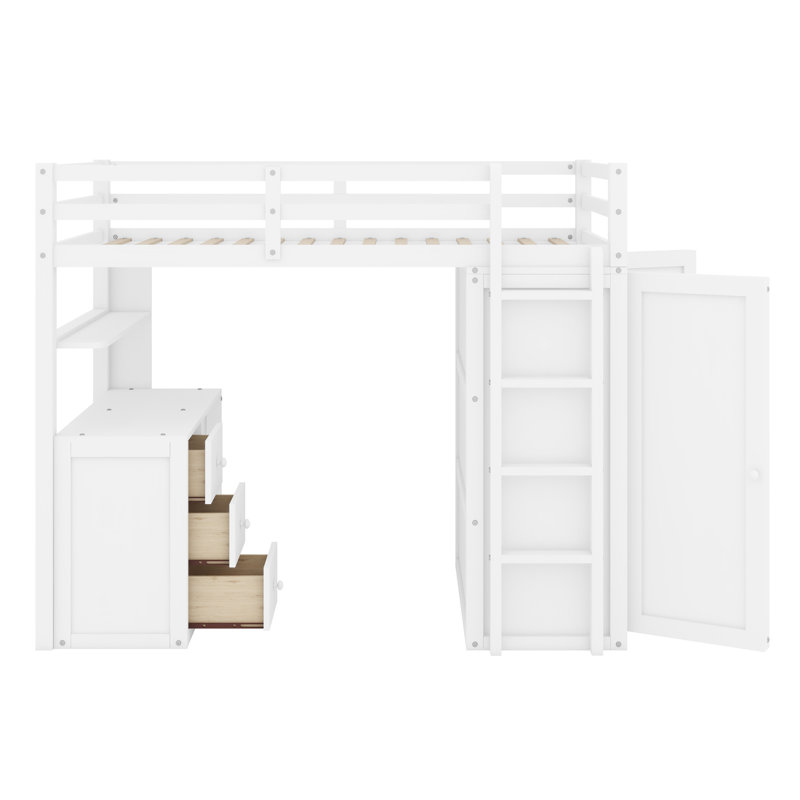 Jarrison Kids Twin Loft Bed with Drawers, White