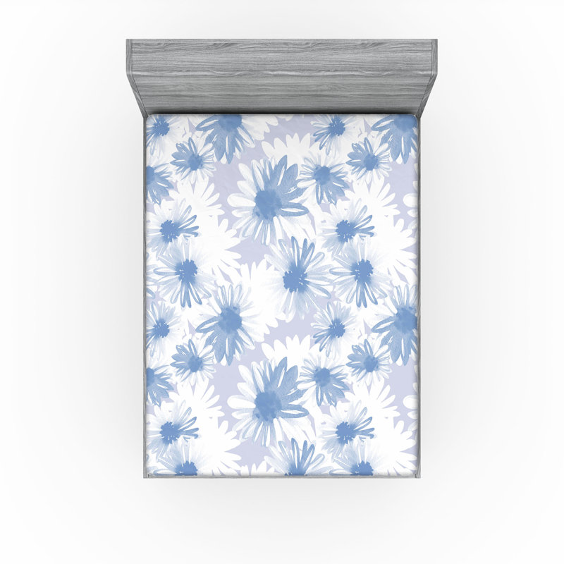 Drap-housse floral Ambesonne, Bleu ciel pâle, blanc / floral, Drap-housse très grand californien