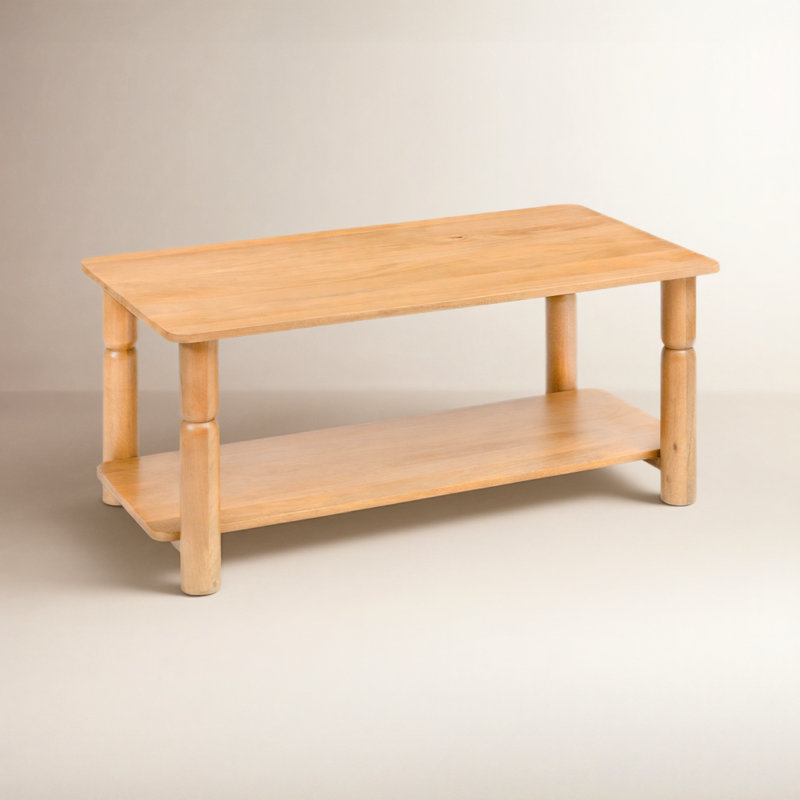 Table basse en bois massif avec rangement à 2 niveaux Tocoloma