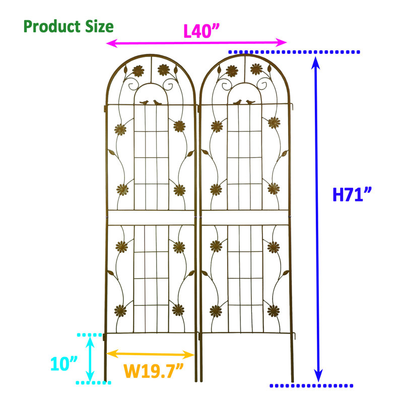 Treillis de jardin en métal 71 po x 19,7 po 2, antirouille pour l'extérieur, brun, méthode d'assemblage sans effort