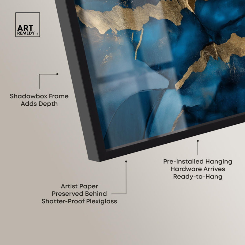 Art mural bleu foncé texturé bleu foncé avec Golden Touch III, H 11 po x l 16 po, Noir