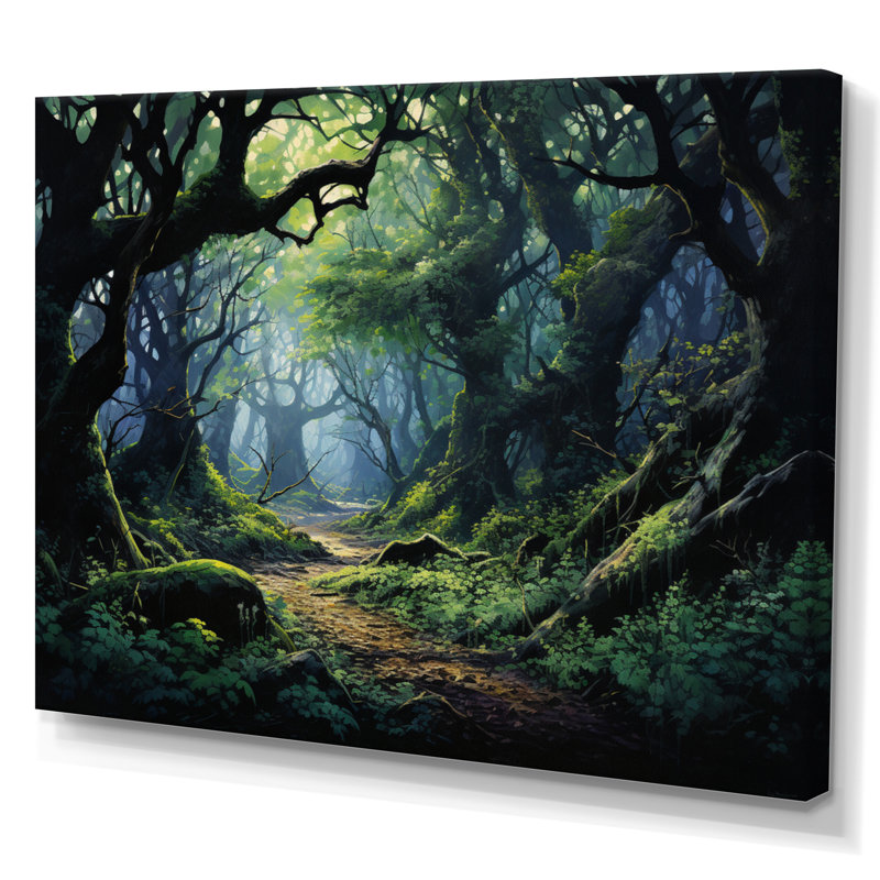 «Green Oak Tree Whispering Shadows II», art mural sur toile, H 16 po x l 32 po x P 1 po, Toile tendue