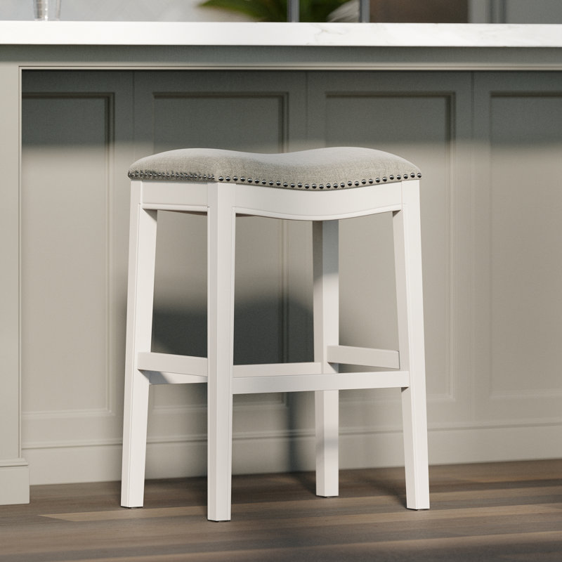 Tabouret de bar et de comptoir McGreevy, Siège gris / cadre blanc campagne délavé, 1