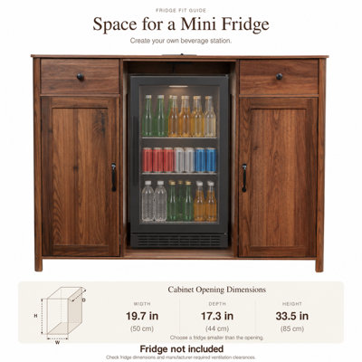 Coffee Bar with Fridge Space, Mini Fridge Stand with Storage & Power Outlet, Brown
