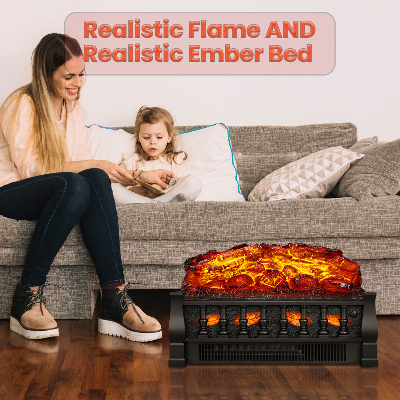 Adlena Electric Fireplace Log Set Heater with Remote Control, Realistic Flame&Ember Bed, Portable, Infrared, Overheating Safety System, 750W/1500W