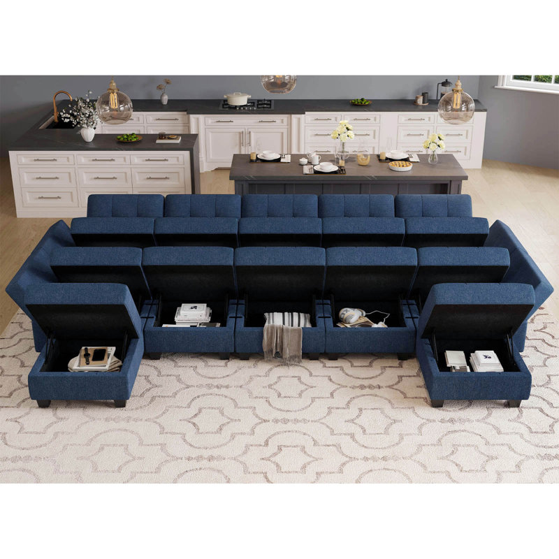 Soneson Ivery 143'' Wide Linen Large U Shaped Storage Sectional Modular Couch Variable Living room Sofa Bed Tufted Cushion Sleeper