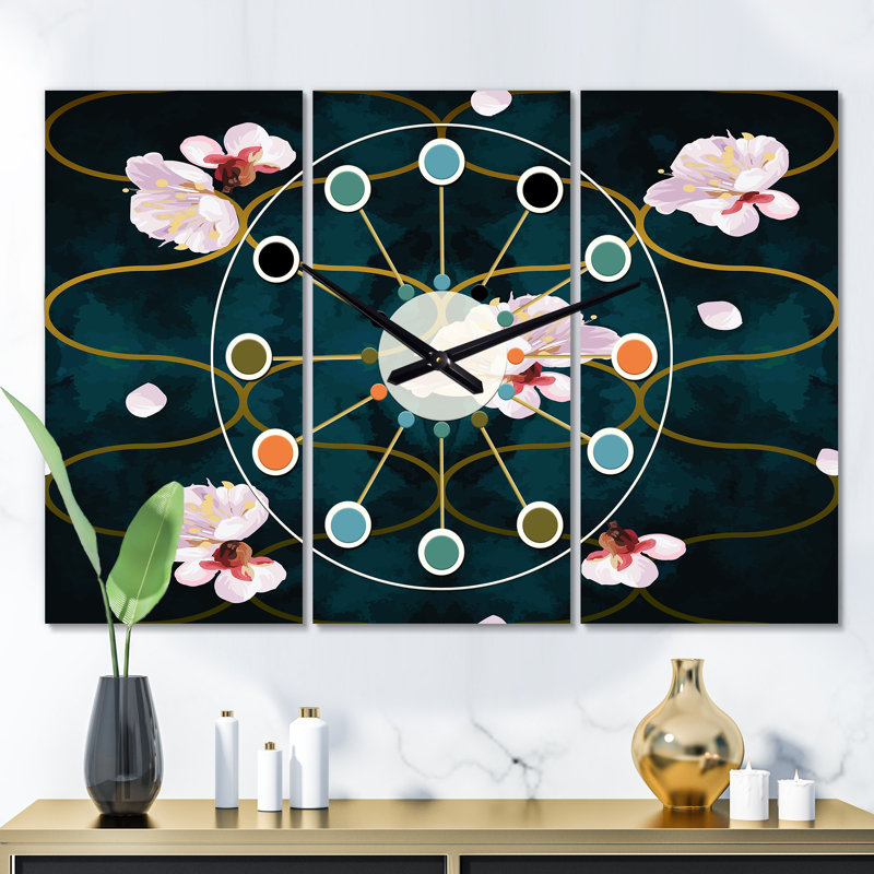 Très grande horloge murale fleur ii Mid-Century