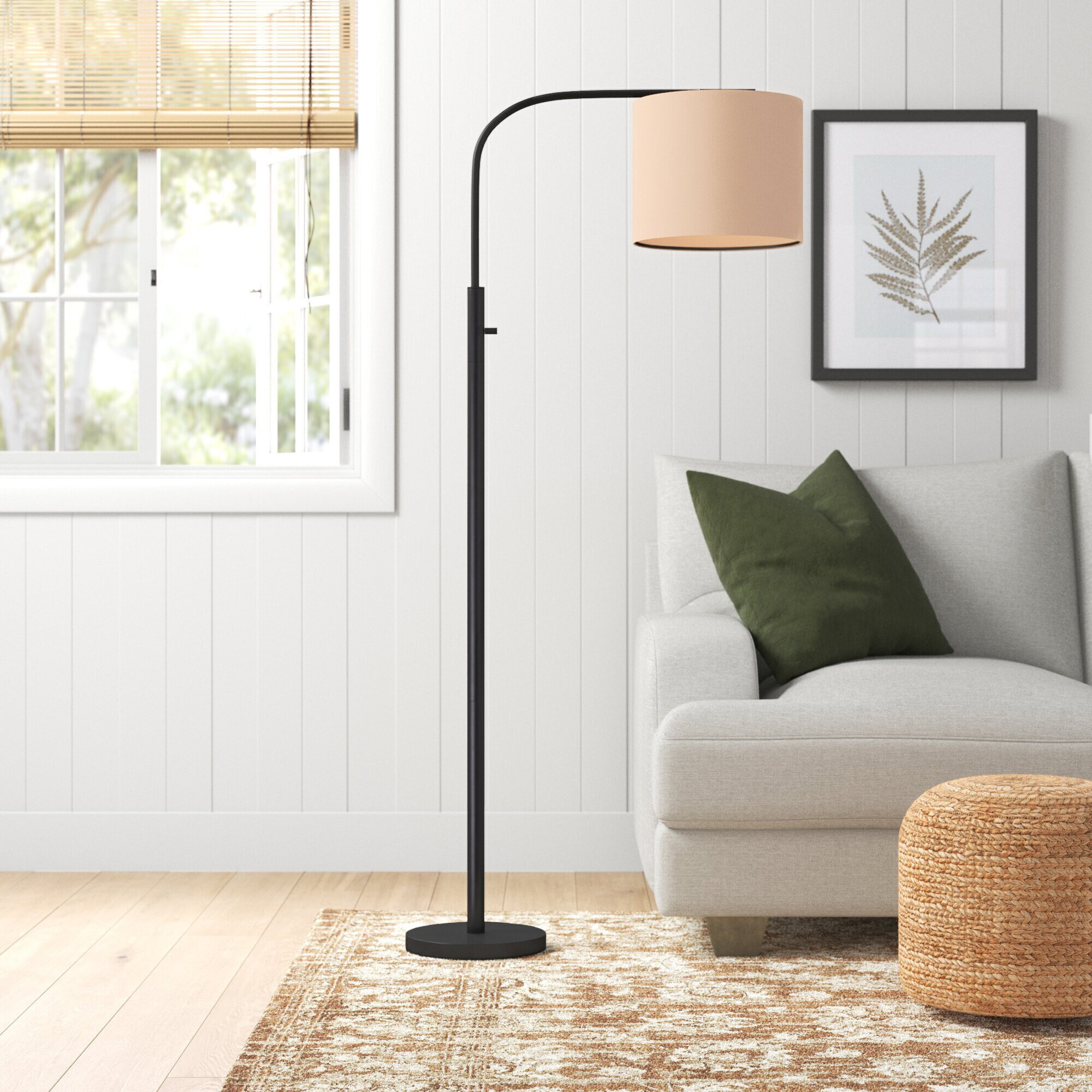 62 Arched Floor Lamp with Remote Control and Bulb Included Latitude Run Base Finish: Brown