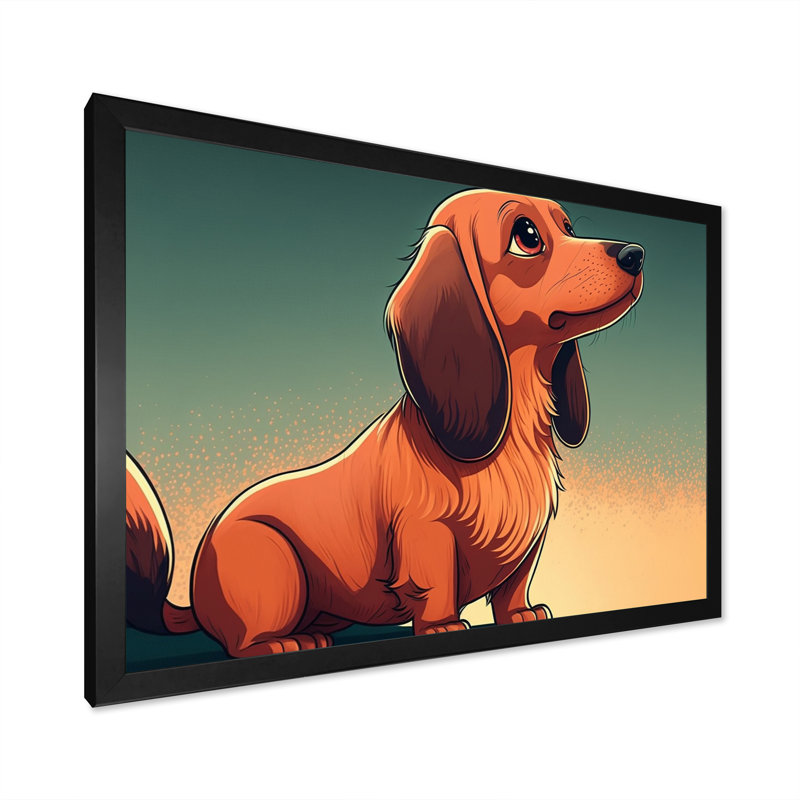 Caricature de teckel brun - reproduction sur toile, Impression noire sur toile encadrée, L 20 po x H 12 po