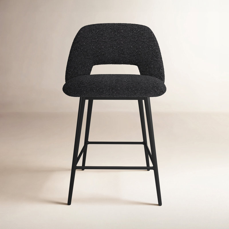 Valdez Boucle Upholstered Stool, Counter Height (23” Seat Height), Black Boucle