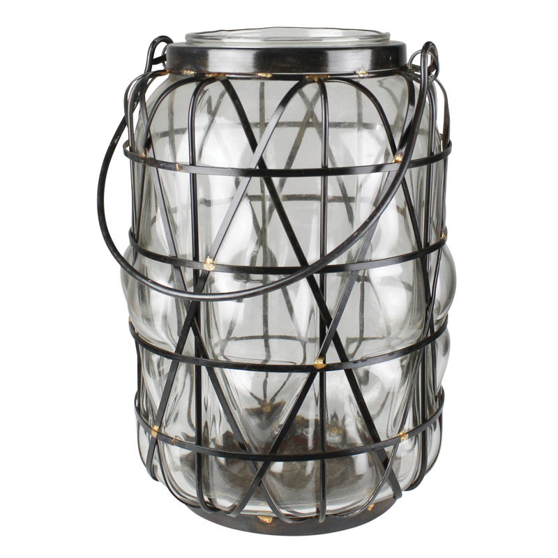 Blown Glass Lantern, 10" H x 7" W x 7" D