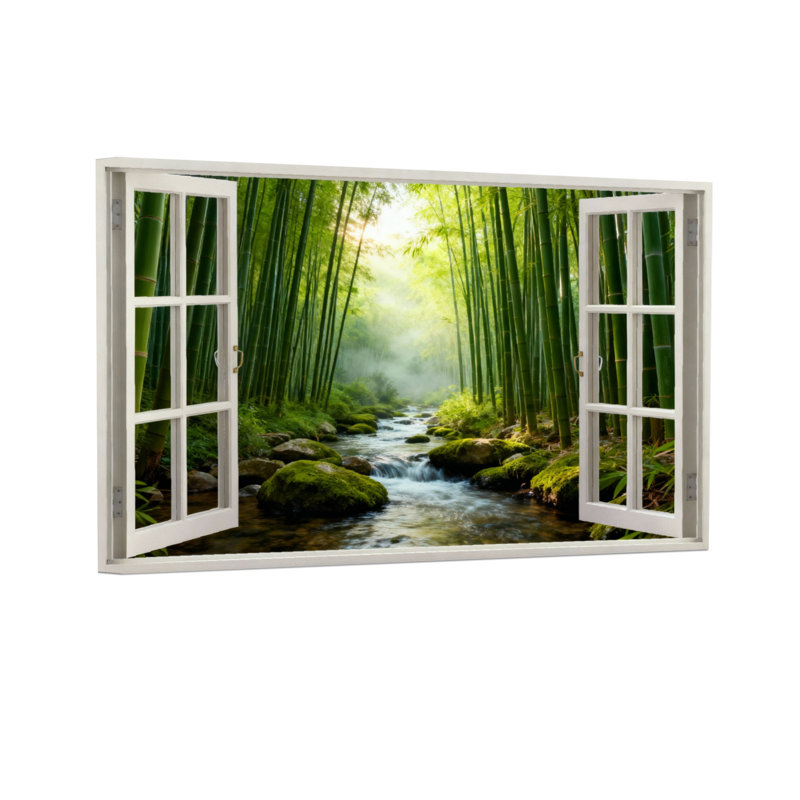 Landscape & Nature Bamboo Forest Stream Window View, 20" H x 30" W