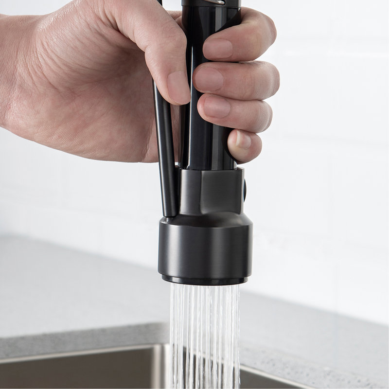 Commercial Black Kitchen Tap With Pull Down , Single Handle, Leak- Guarantee, Finish, Multi-Functional Water Spray, Effortless Installation Method Faucet Lever Control, Brass, To Spots, Flexible