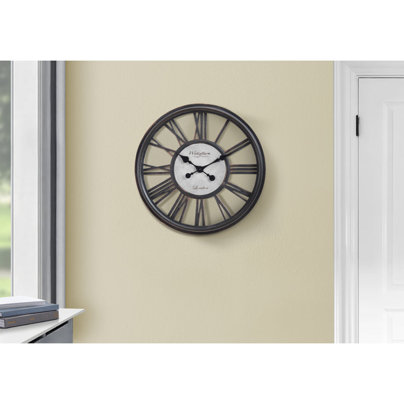 Horloge, horloge murale, ronde, noir antique, transitionnel, 17.75'' W X 17.75'' H X 2'' D