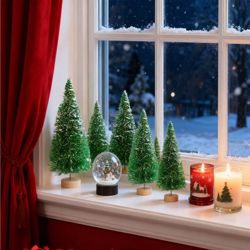 Mini arbre de Noël artificiel 36 pièces avec base en bois 36 pièces Mini arbre de Noël artificiel avec 4 tailles