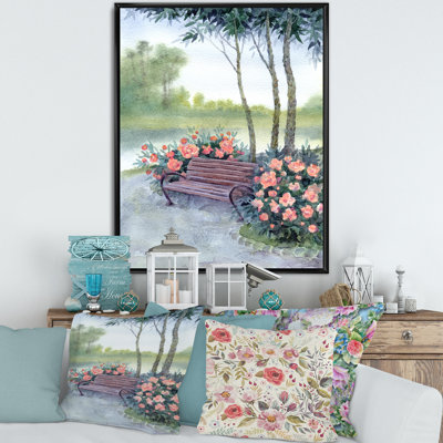 " Bench In Park By The Pions Bushes " Painting Print