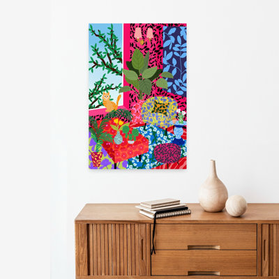 Chat, fleur, salon, art mural contemporain