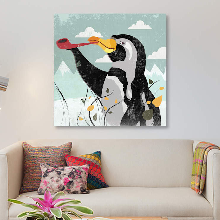 « pingouin à la toile », impression sur toile, H 12 po x l 12 po x P 1,5 po, Pas de tapis, Toile tendue
