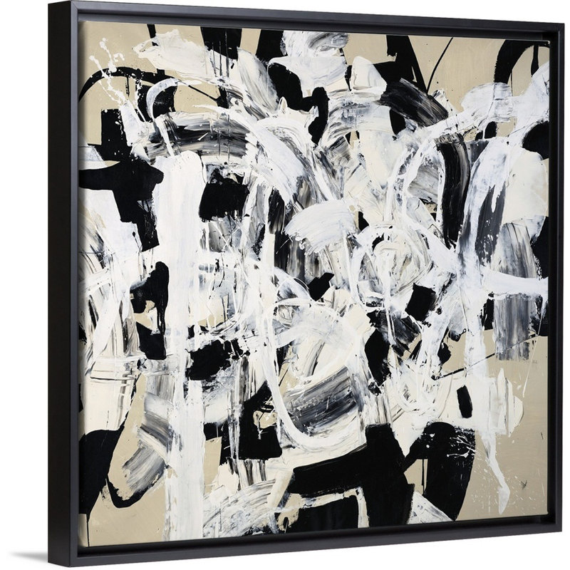 « double talk », peinture sur toile, H 31,7 po x l 31,7 po x P 1,75 po, Cadre flottant noir