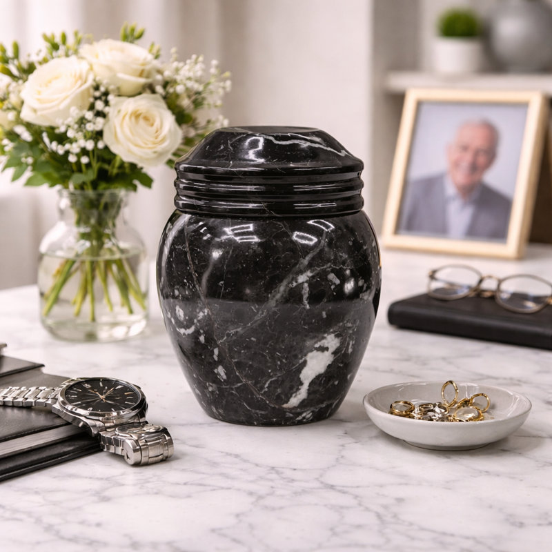 Urne de crémation en marbre pour petite partie de cendres, Noir