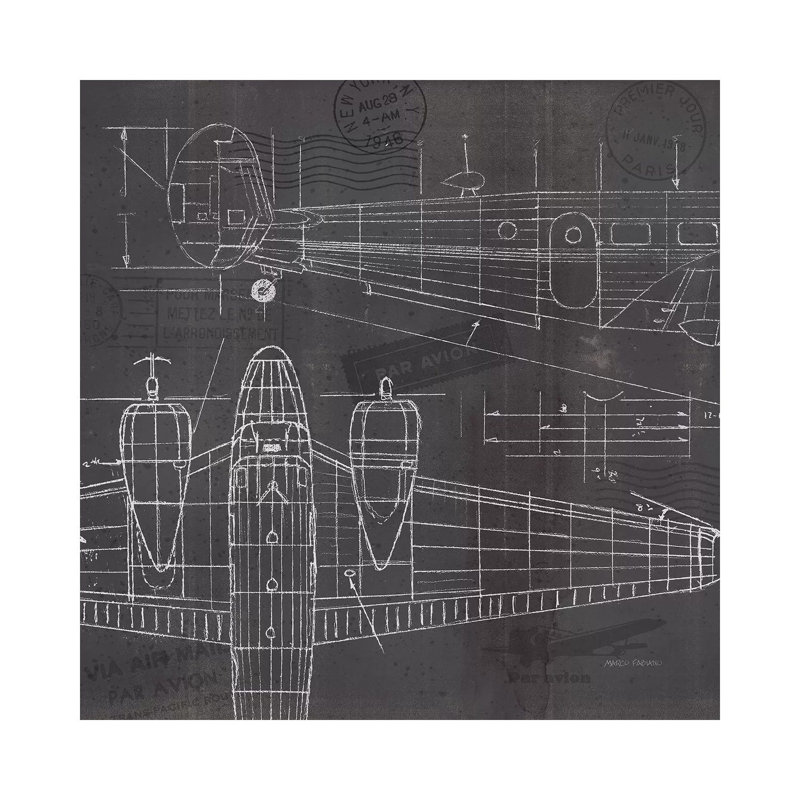 Plane Blueprint Ii by Marco Fabiano - Wrapped Canvas Gallery-Wrapped Canvas Giclée, 30.48 cm H x 30.48 cm W