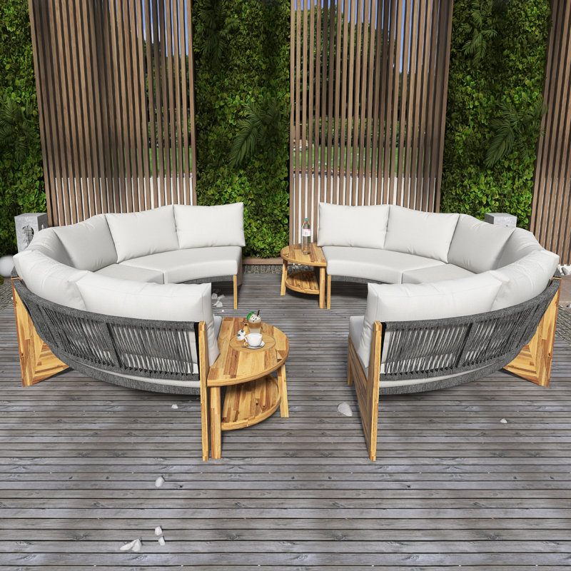 Ensemble de conversation pour 6 personnes avec coussins et table basse, Beige