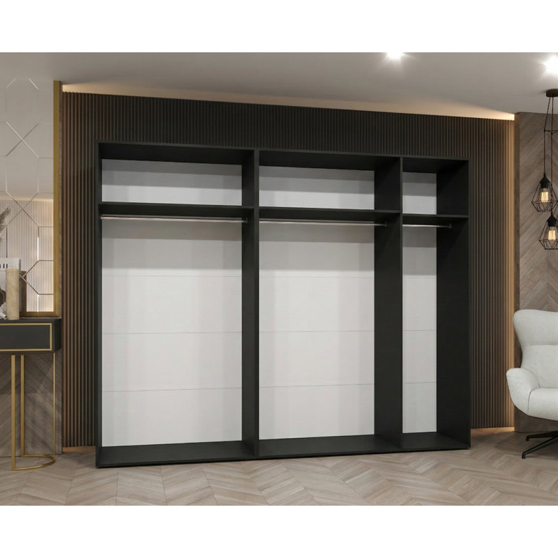 Manufactured Wood Wardrobe, black matt + handles: cashmere
