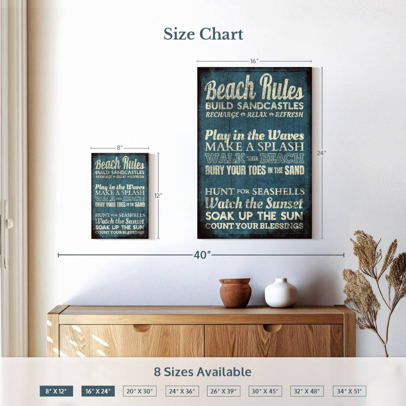 " Beach Rules " by Charles B, 12" H x 8" W x 1" D