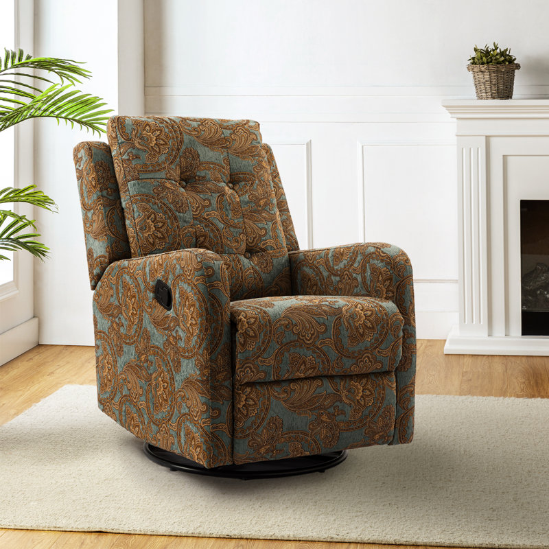 Prescot 26.77" W Pocket Spring Tufted Manual Swivel Rocker Recliner, Teal 100% Polyester