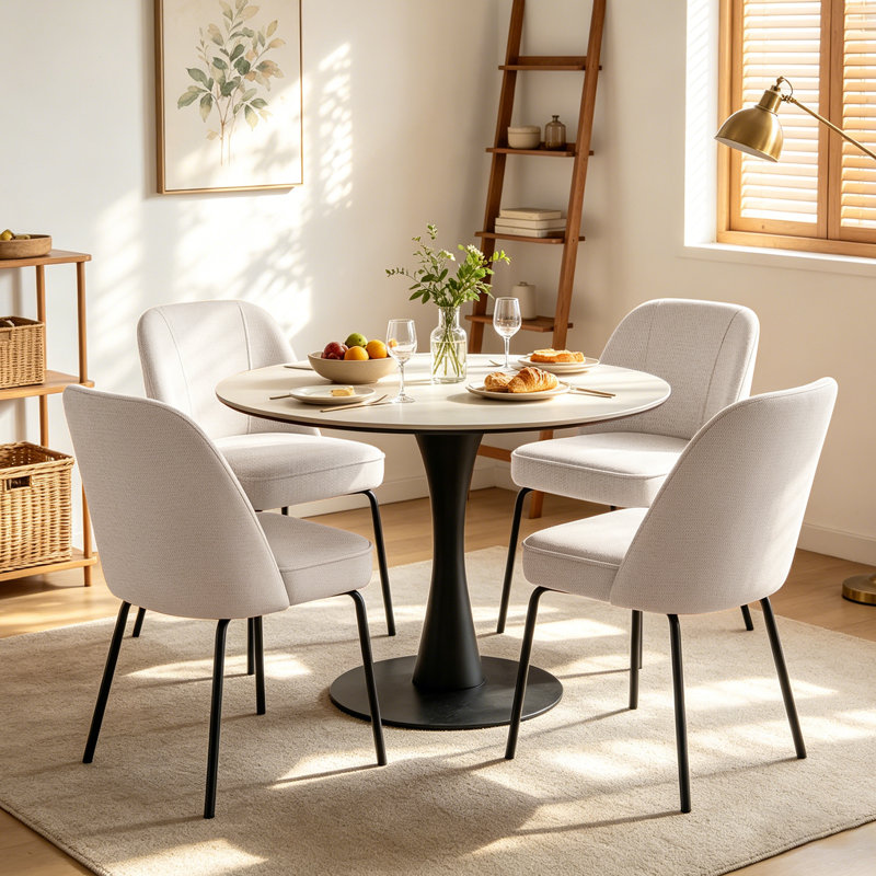 Linen Upholstered Dining Chair Spring Soft Padded with 12cm Thick Seat Cushion, Beige
